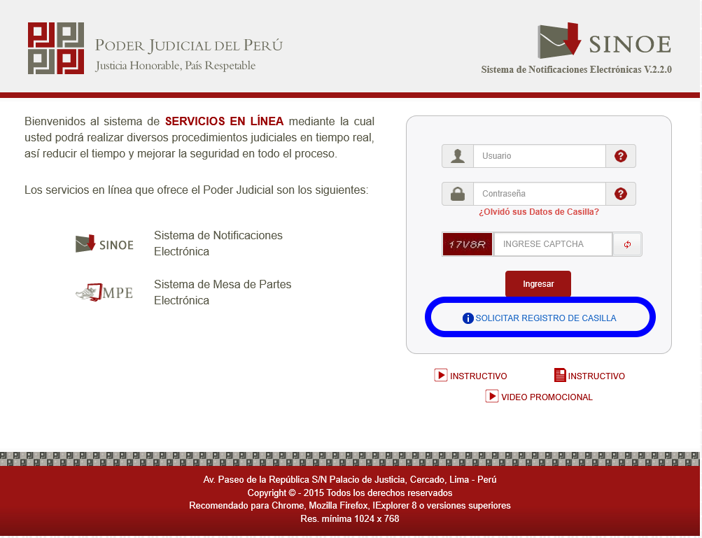 Portal SINOE - Página principal