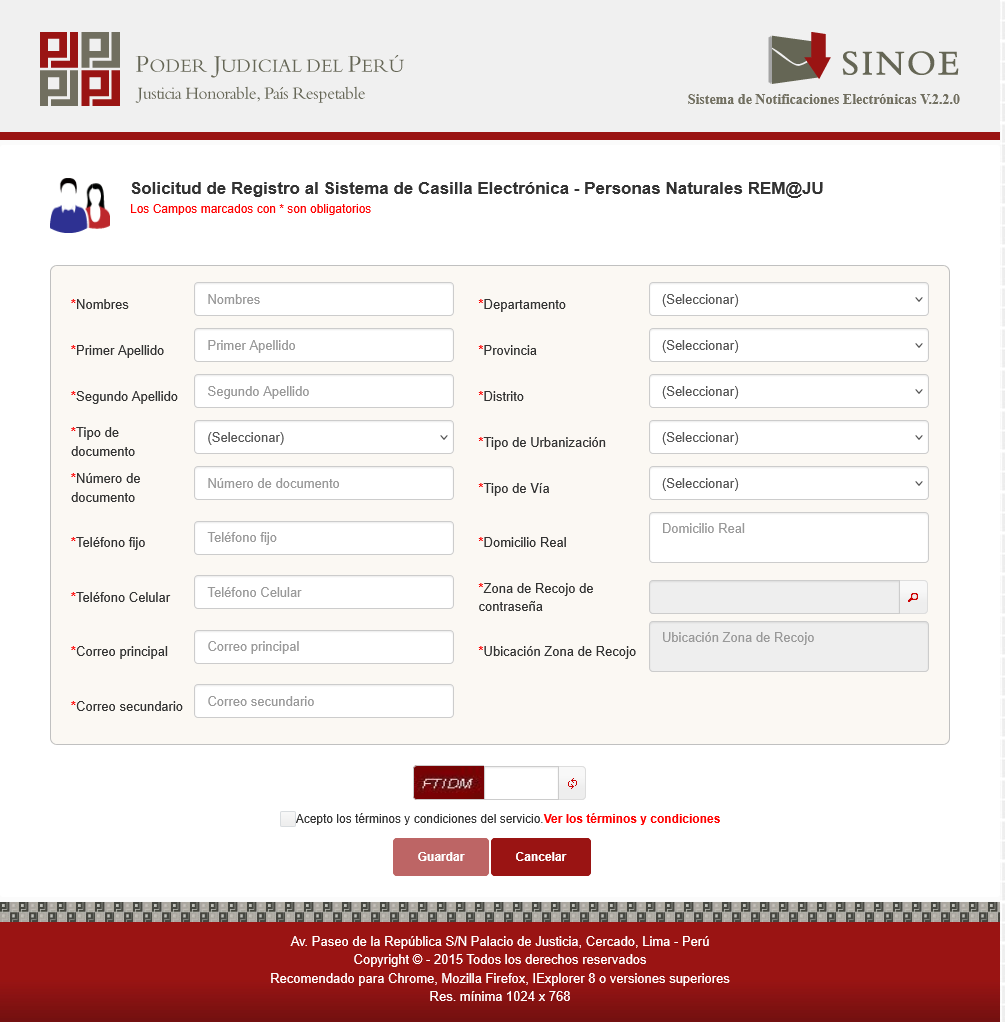 Formulario de registro SINOE